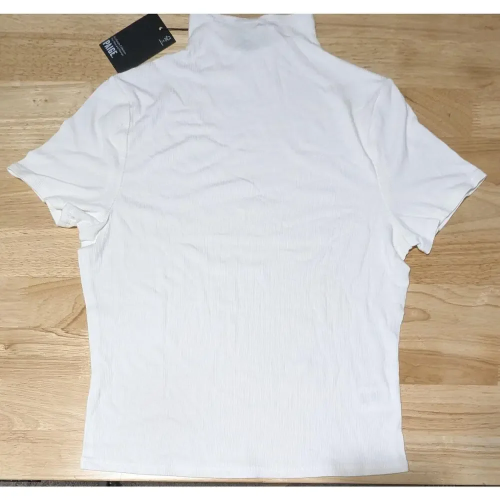 Paige Blanche Top Womens Large White Mock Neck Ribbed Stretch Shirt NWT - Picture 6 of 11